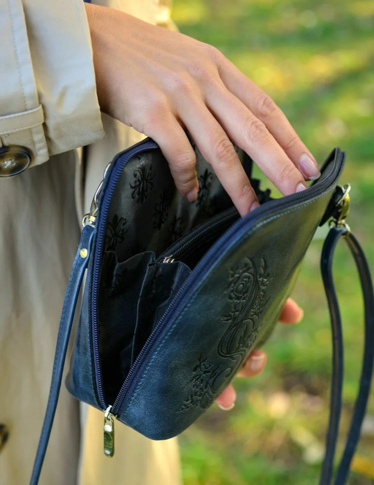 Сумка женская Natalia Kalinovskaya С 83т.661 «Уна» растение синяя Сумка женская Natalia Kalinovskaya С 83т.661 «Уна» растение синяя