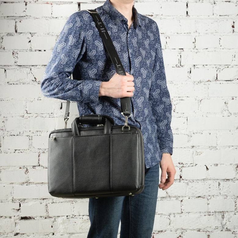 Мужской портфель из натуральной кожи Hight Touch 1439A чёрный