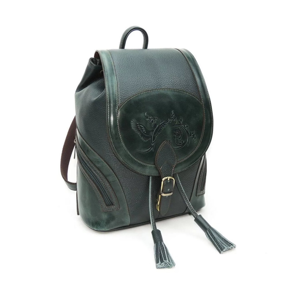 Рюкзак кожаный зелёный Natalia Kalinovskaya «Жанна»