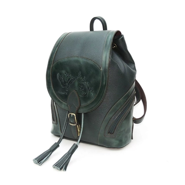 Рюкзак кожаный зелёный Natalia Kalinovskaya «Жанна»