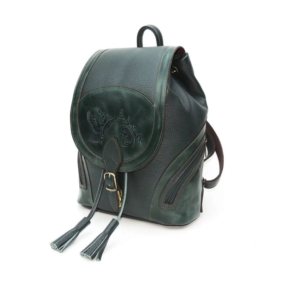 Рюкзак кожаный зелёный Natalia Kalinovskaya «Жанна»
