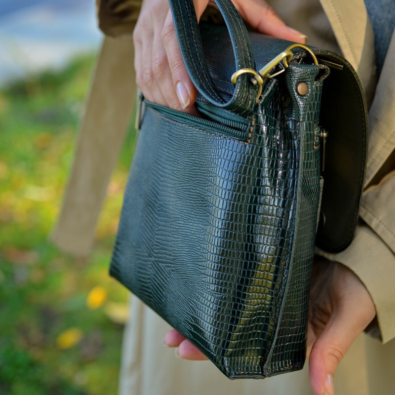 Женская кожаная сумка Natalia Kalinovskaya С86р-932 зелёная рептилия