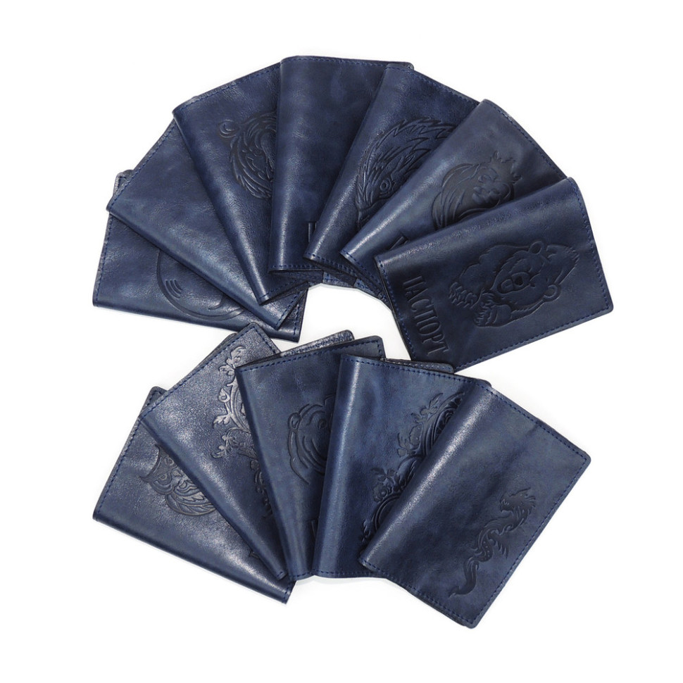 Обложка для паспорта кожаная Синий, Тигр